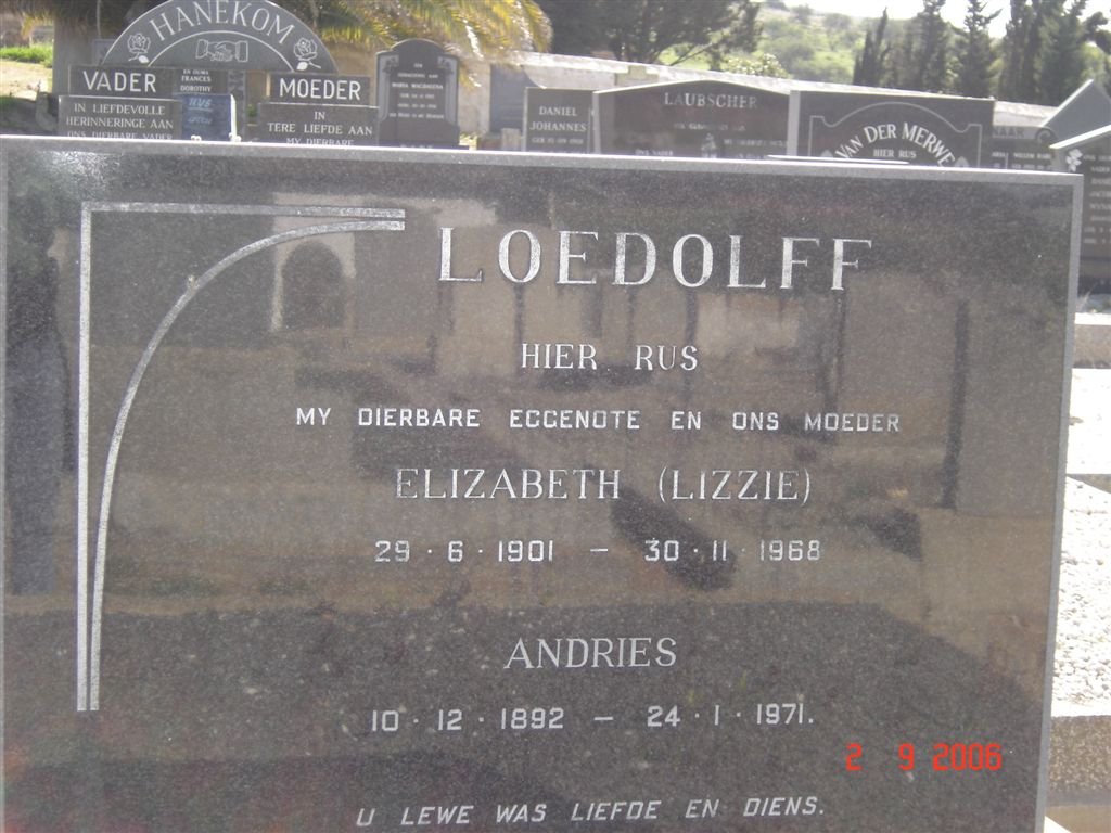LOEDOLFF Andries 1892-1971 &amp; Elizabeth 1901-1968