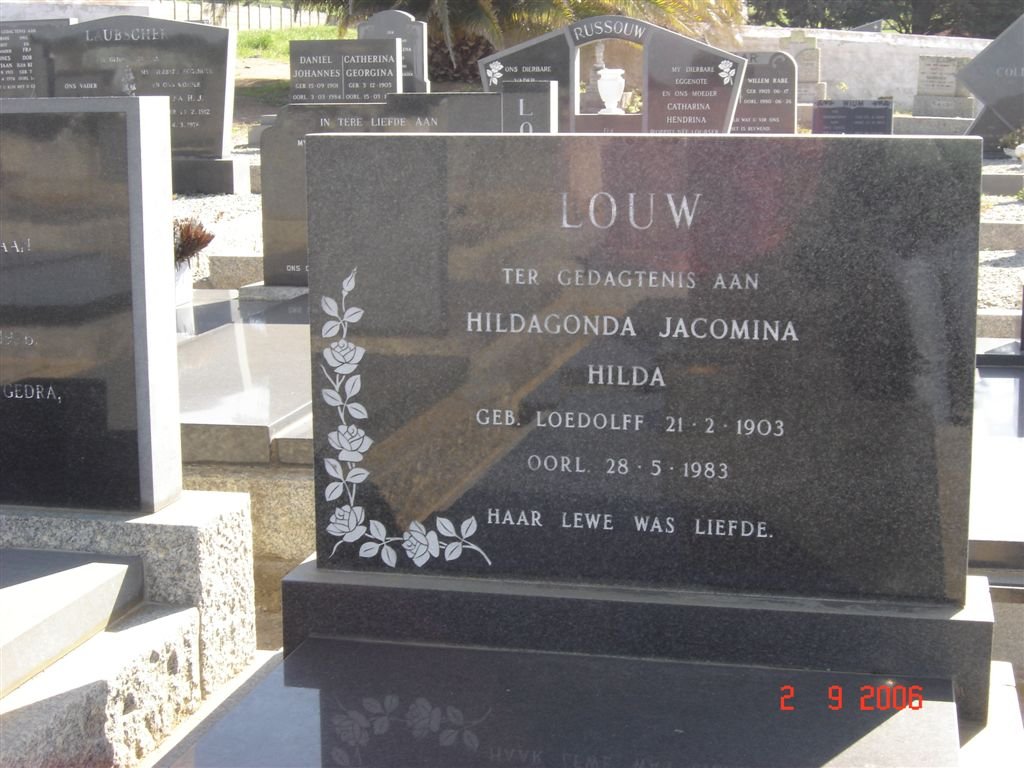 LOUW Hildagonda Jacomina Hilda nee LOEDOLFF 1903-1983
