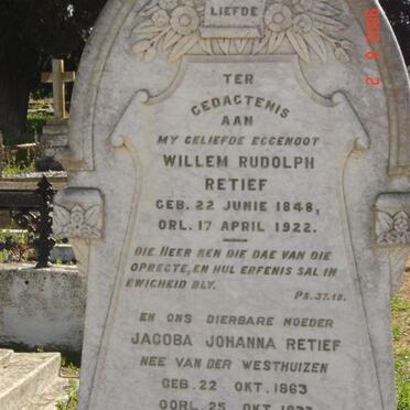 RETIEF Willem Rudolph 1848-1922 &amp; Jacoba Johanna VAN DER WESTHUIZEN 1863-1937