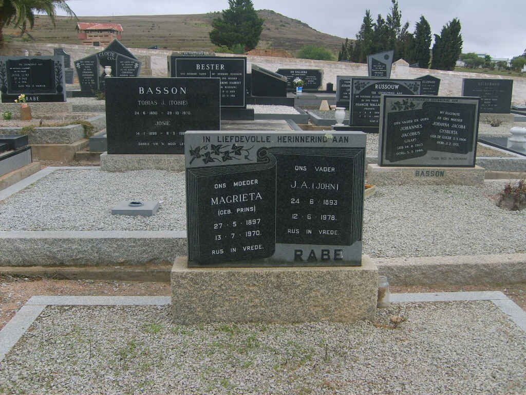 RABE J.A. 1893-1978 &amp; Magrieta Prins 1897-1970