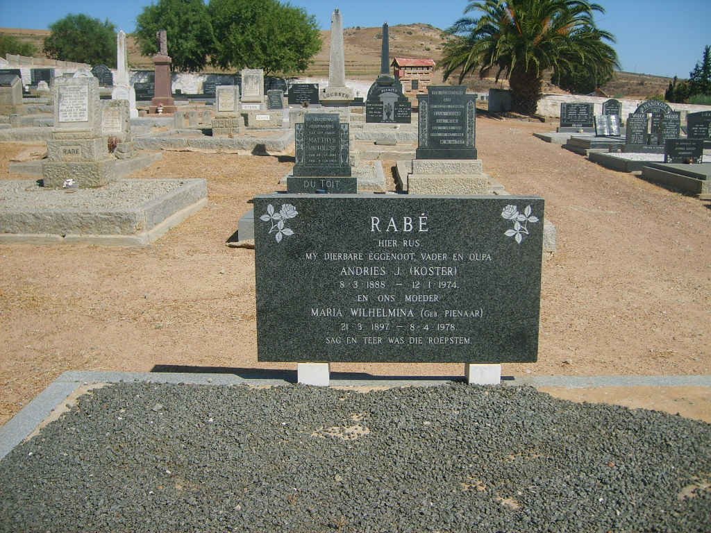 RABÉ Andries J. 1885-1974 &amp; Maria Wilhelmina PIENAAR 1897-1978