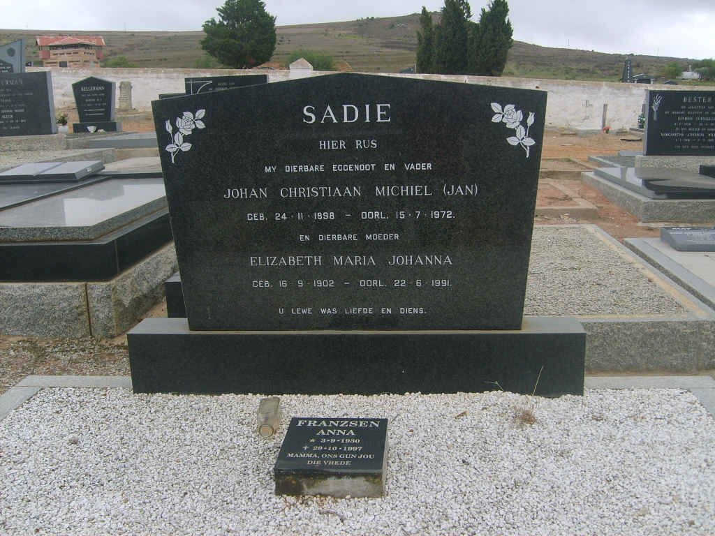 SADIE Johan Christiaan Michiel 1898-1972 &amp; Elizabeth Maria Johanna 1902-1991 :: FRANZSEN Anna 1930-1997