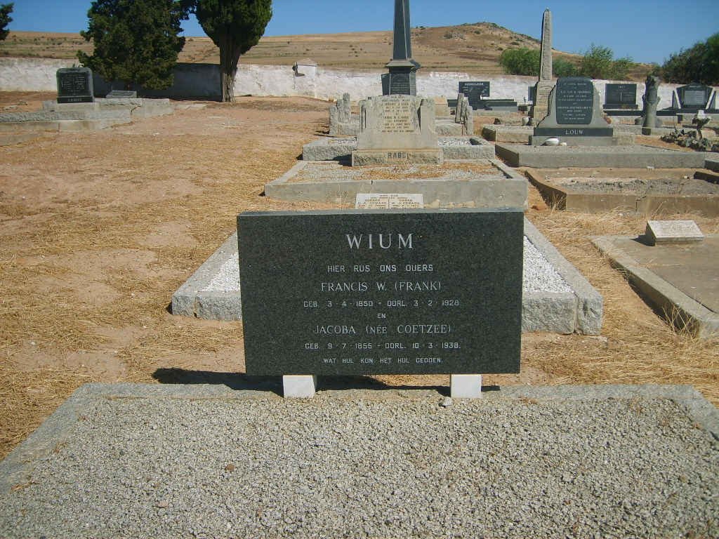 WIUM Francis W. 1850-1928 &amp; Jacoba COETZEE 1856-1938