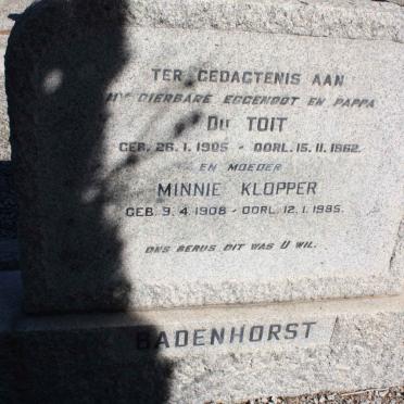 BADENHORST Du Toit 1905-1962 &amp; Minnie KLOPPER 1908-1985