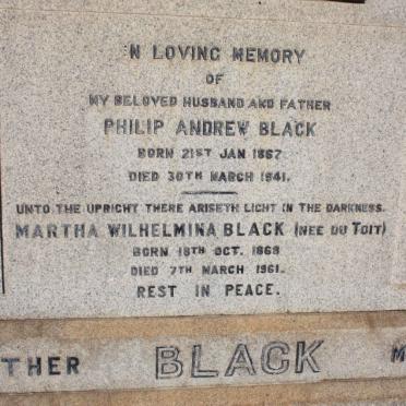 BLACK Philip Andrew 1867-1941 &amp; Martha Wilhelmina DU TOIT 1868-1961 :: BLACK Oswald Frederick 1898-1975