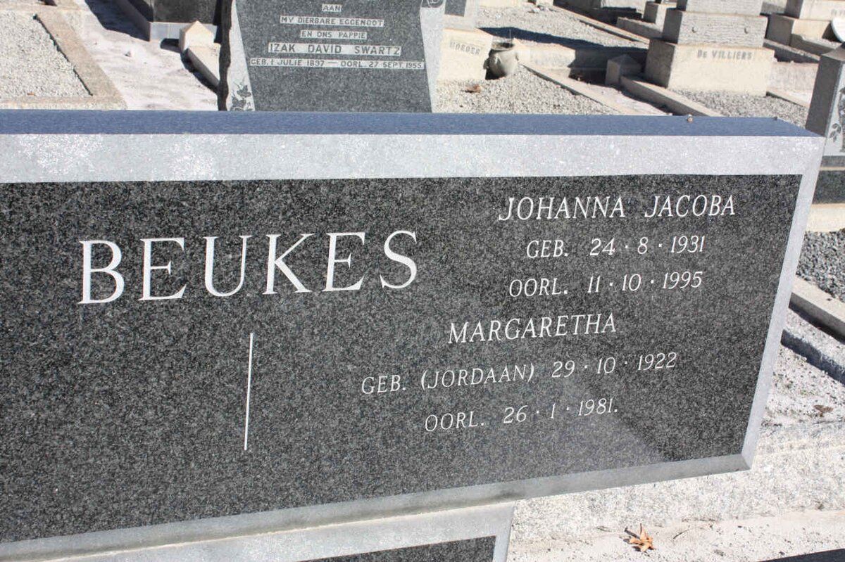 BEUKES Margaretha nee JORDAAN 1922-1981 :: BEUKES Johanna Jacoba 1931-1995