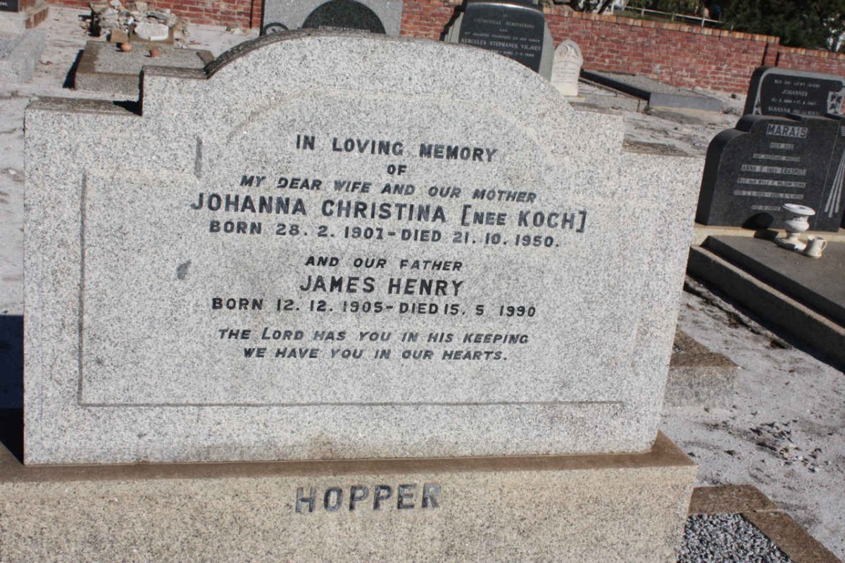 HOPPER James Henry 1905-1990 &amp; Johanna Christina KOCH 1907-1950