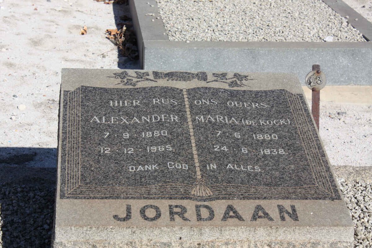 JORDAAN Alexander 1880-1965 &amp; Maria DE KOCK 1880-1938