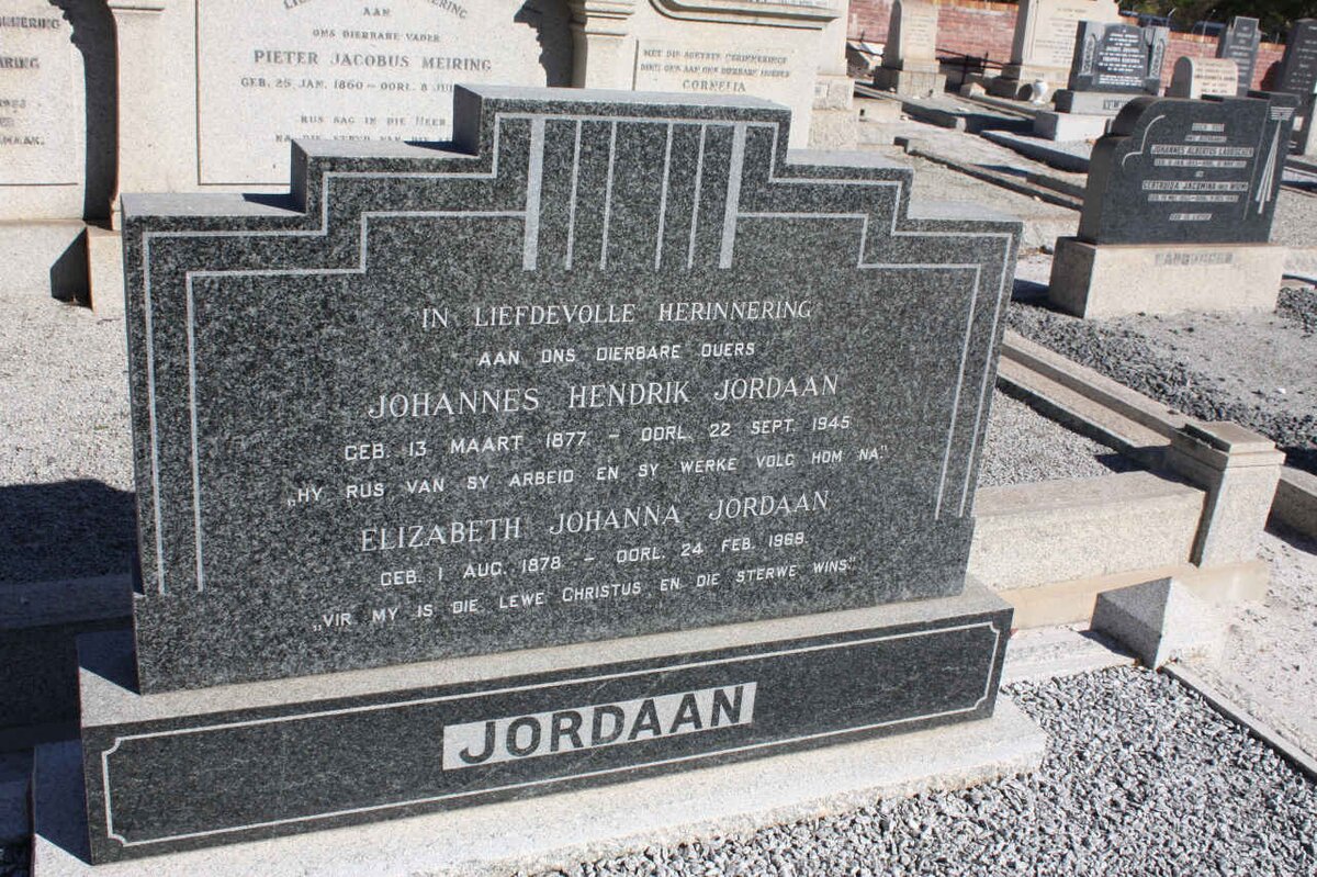 JORDAAN Johannes Hendrik 1877-1945 &amp; Elizabeth Johanna 1878-1968