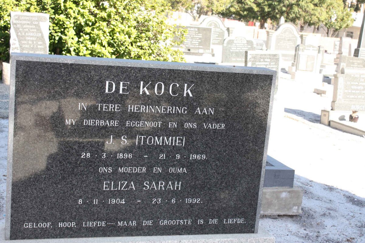 KOCK J.S., de 1898-1969 &amp; Eliza Sarah 1904-1992