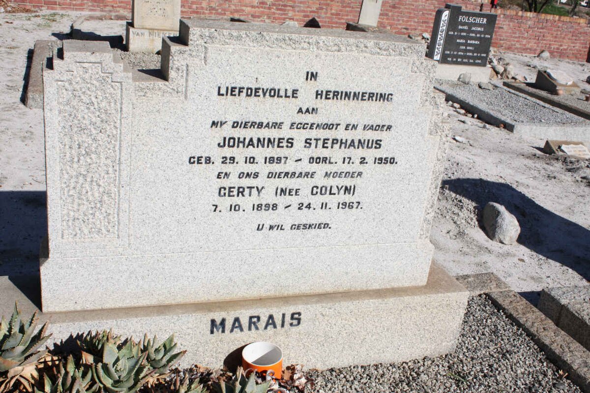 MARAIS Johannes Stephanus 1897-1950 &amp; Gerty COLYN 1898-1967