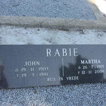 RABIE John 1903-1981 &amp; Martha 1915-2006
