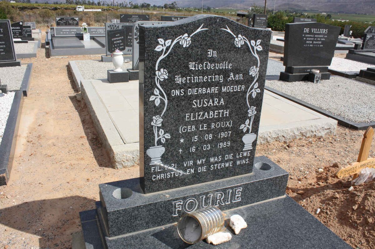 FOURIE Susara Elizabeth nee LE ROUX 1907-1989