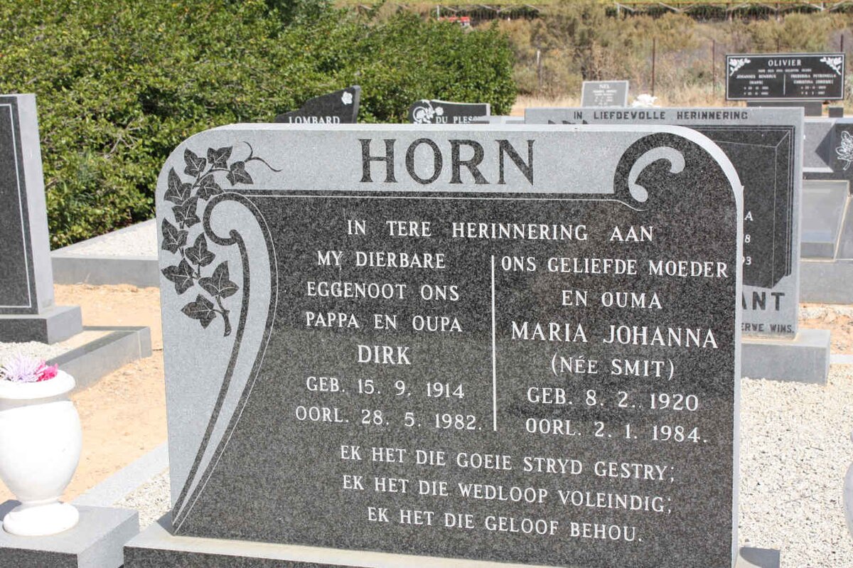 HORN Dirk 1914-1982 &amp; Maria Johanna SMIT 1920-1984