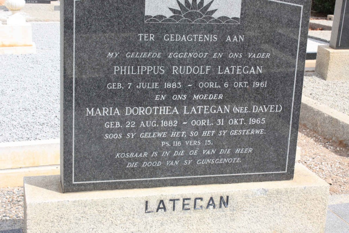 LATEGAN Philippus Rudolf 1883-1961 &amp; Maria Dorothea DAVEL 1882-1965
