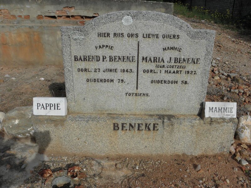 BENEKE Barend P. -1943 &amp; Maria J. COETZEE -1927