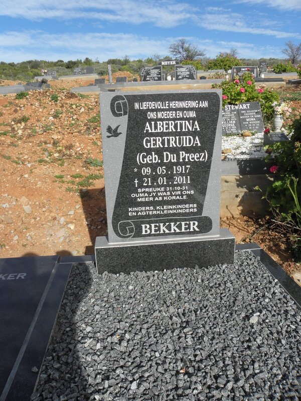 BEKKER Albertina Gertruida nee DU PREEZ 1917-2001