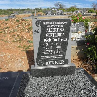BEKKER Albertina Gertruida nee DU PREEZ 1917-2001