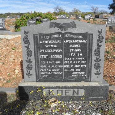 KOEN Gert Jacobus 1888-1968 &amp; Lea J.M. STANDER 1888-1974