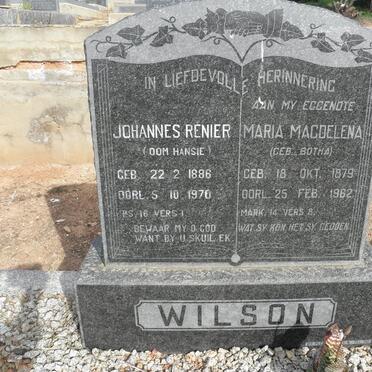 WILSON Johannes Renier 1886-1970 &amp; Maria Magdelena BOTHA 1879-1962