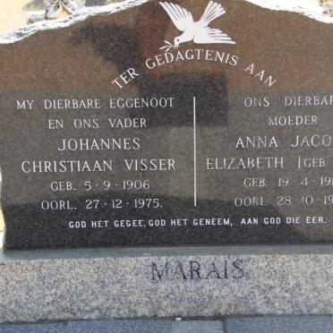 MARAIS Johannes Christiaan Visser 1906-1975 &amp; Anna Jacoba Elizabeth  BRAND 1913-1996