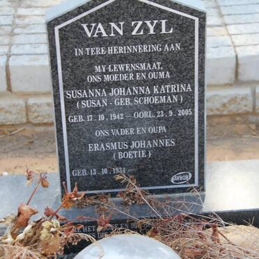 ZYL Erasmus Johannes, van 1934- &amp; Susanna Johanna Katrina SCHOEMAN 1942-2005