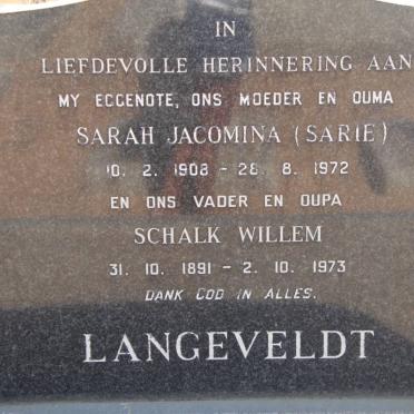 LANGEVELDT Schalk Willem 1891-1973 &amp; Sarah Jacomina 1908-1972