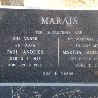 MARAIS Paul Andries 1895-1986 &amp; Martha Jacoba Sophia VISSER 1897-1978
