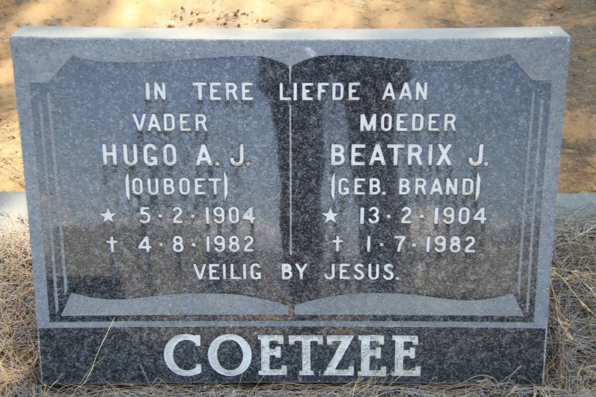 COETZEE Hugo A.J. 1904-1982 &amp; Beatrix J. BRAND 1904-1982