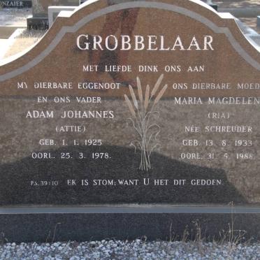 GROBBELAAR Adam Johannes 1925-1978 &amp; Maria Magdelena SCHREUDER 1933-1988