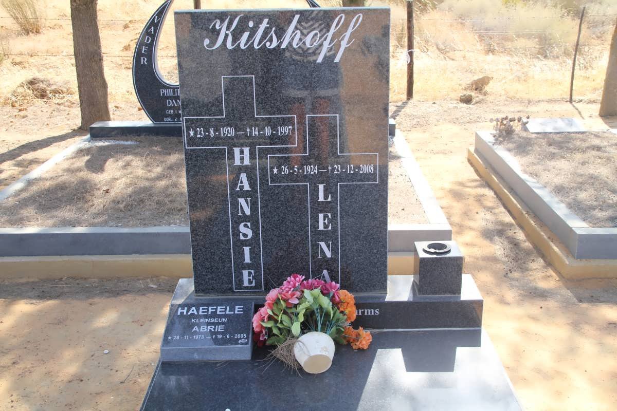 KITSHOFF Hansie 1920-1997 &amp; Lena 1924-2008 :: HAEFELE Abrie 1973-2005