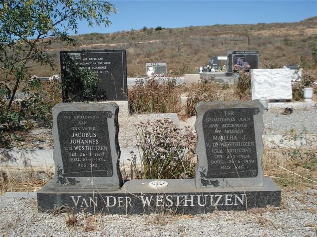 WESTHUIZEN Jacobus Johannes, v.d. 190?-1974 &amp; Martha J. MOUTON 1904-1959