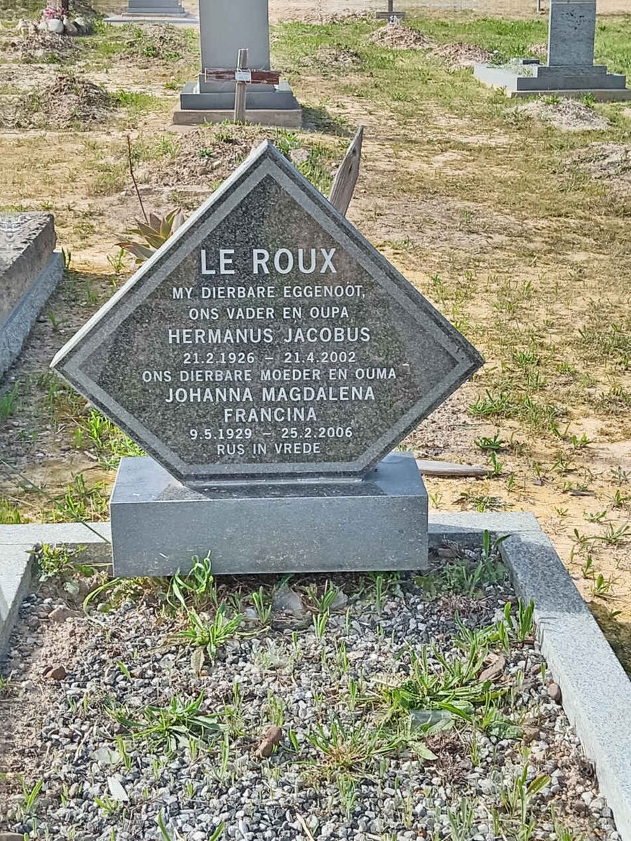 ROUX Hermanus Jacobus, le 1926-2002 &amp; Johanna Magdalena Francina 1929-2006