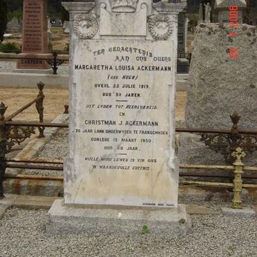 ACKERMANN Christman J. -1950 &amp; Margaretha Louisa HUGO -1919