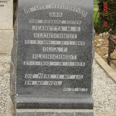 KLEINSCHMIDT Jeanetta M.B. 1891-1965 :: KLEINSCHMIDT Olga F. 1900-1985