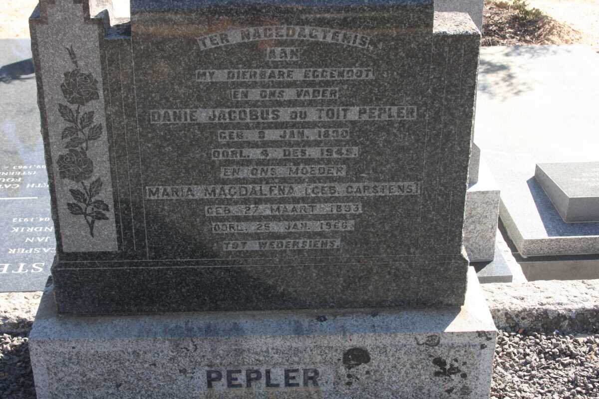 PEPLER Danie Jacobus du Toit 1890-1945 &amp; Maria Magdalena CARSTENS 1893-1966