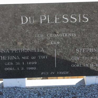 PLESSIS Stephne, du 1942-1964 :: DU PLESSIS Anna Petronella Catherina nee DU TOIT 1899-1980