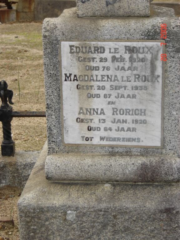 ROUX Eduard, le -1920 &amp;  Magdalena -1938 :: RORICH Anna -1920
