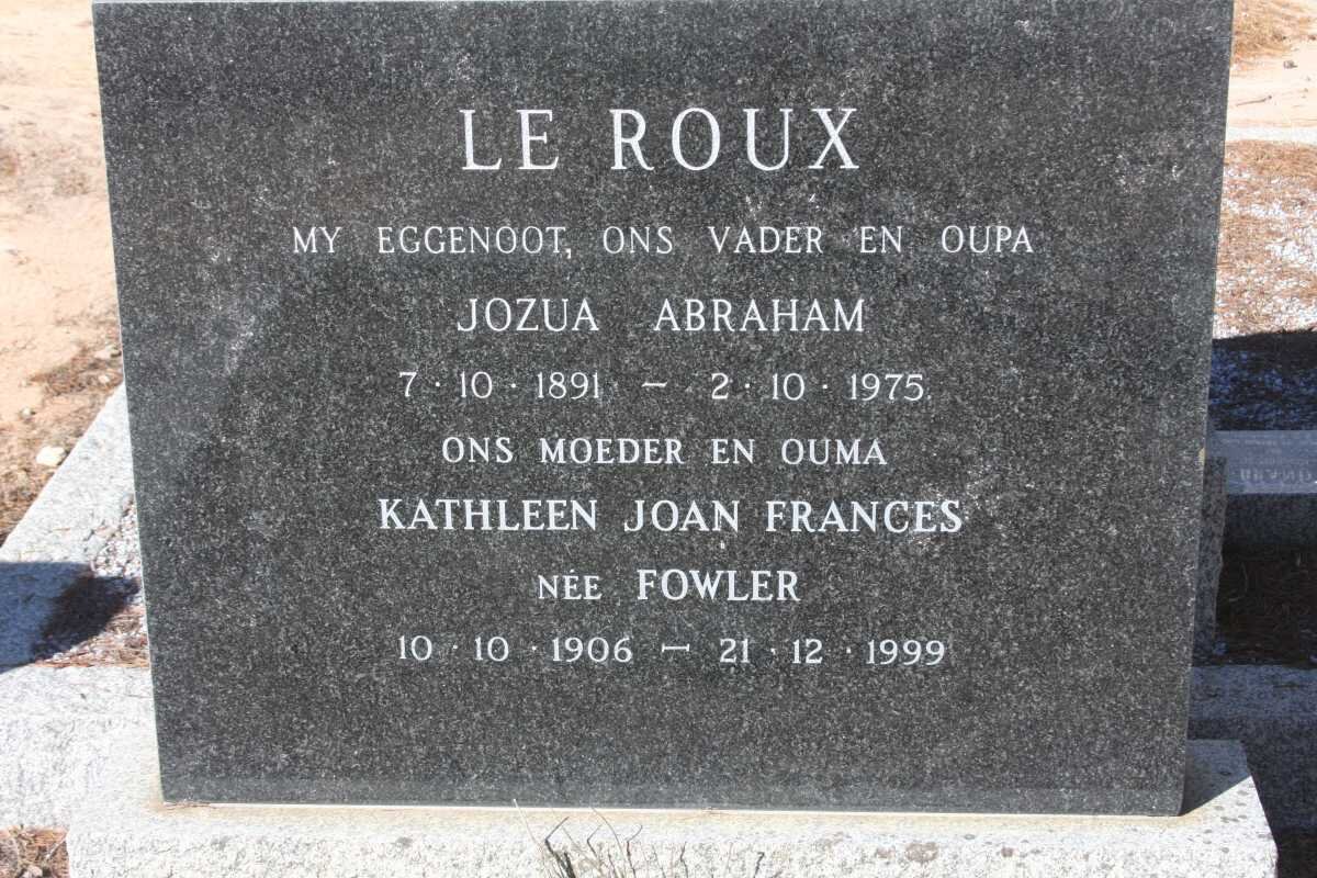 ROUX Jozua Abraham, le 1891-1975 &amp; Kathleen Joan Francis FOWLER 1906-1999