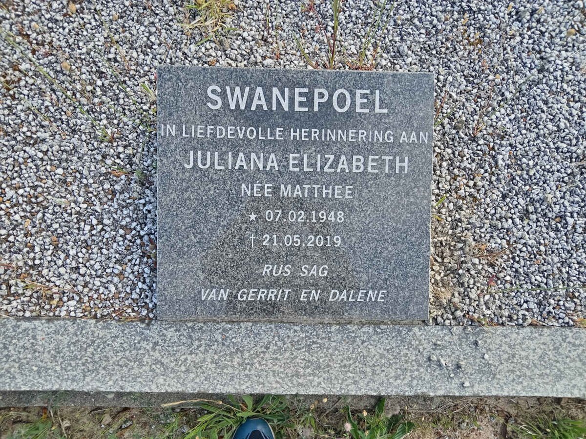 SWANEPOEL Juliana Elizabeth nee MATTHEE 1948-2019