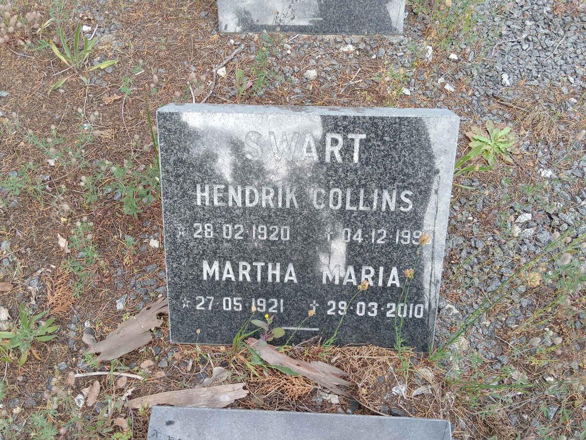 SWART Hendrik Collins 1920-1995 &amp; Martha Maria 1921-2010