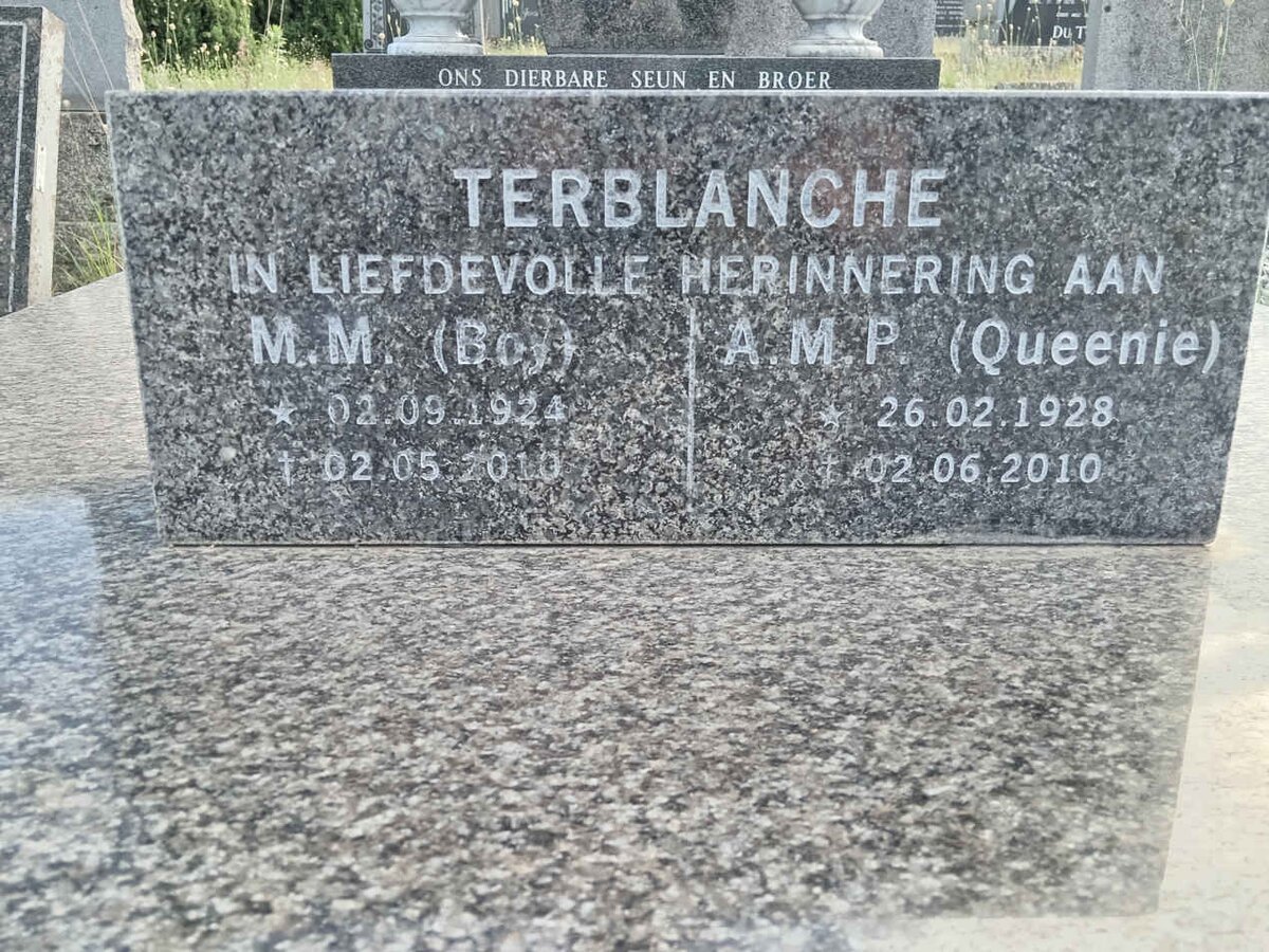 TERBLANCHE M.M. 1924-2010 & A.M.P. 1928-2010