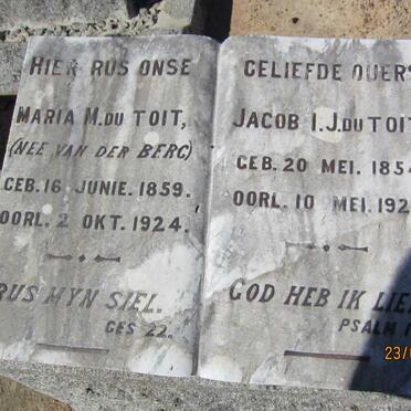 TOIT Jacob I.J., du 1854-1925 &amp; Maria M. VAN DER BERG 1859-1924