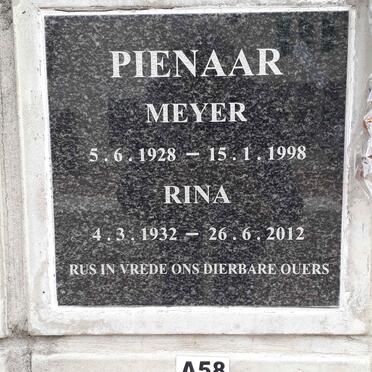 PIENAAR Meyer 1928-1998 &amp; Rina 1932-2012