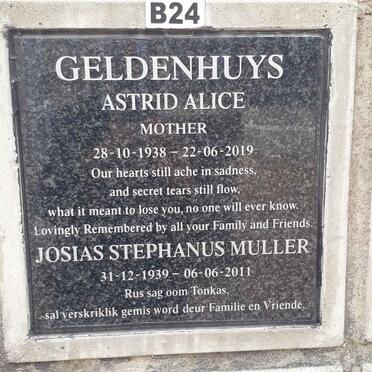 GELDENHUYS Astrid Alice 1938-2019 :: MULLER Josias Stephanus 1939-2011