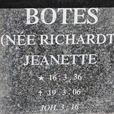 BOTES Jeanette nee RICHARDT 1936-2006