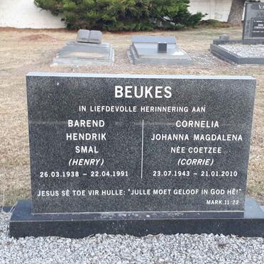 BEUKES Barend Hendrik Smal 1938-1991 &amp; Cornelia Johanna Magdalena COETZEE 1943-2010