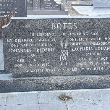 BOTES Johannes Frederik 1926-1985 &amp; Zacharia Johanna 1927-2020