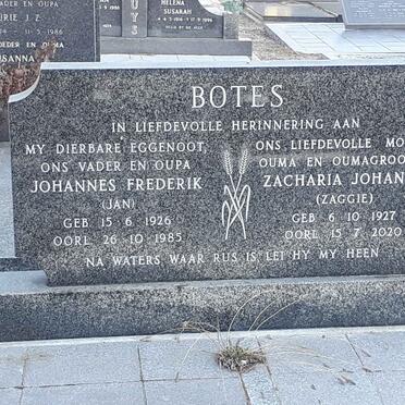 BOTES Johannes Frederik 1926-1985 &amp; Zacharia Johanna 1927-2020