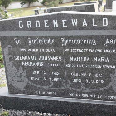 GROENEWALD Coenraad Johannes Hermanus 1915-1990 &amp; Martha Maria DU TOIT formerly HONIBALL 1912-1978
